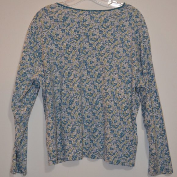 L.L.Bean (R) 100% Cotton Long Sleeves White-Blue Floral Women's Blouse 2X 0 CYGS - Picture 8 of 10